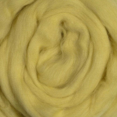 Color Yellow. A light yellow shade of solid color merino wool top.