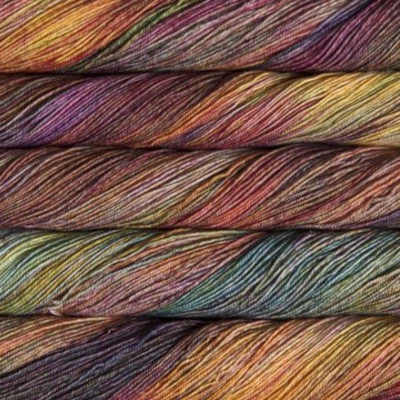 Malabrigo Dos Tierras DK Yarn in Diana 886- a variegated purple, yellow orange and green colorway