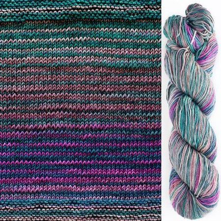 Uneek Cotton color 1071, stripes in shades of purple, pink, green, blue, and grey.