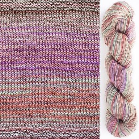 Uneek Cotton color 1077, stripes in shades of pink, tan, and coral.