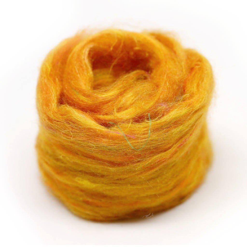 Yellow Recycled Sari Silk Roving.