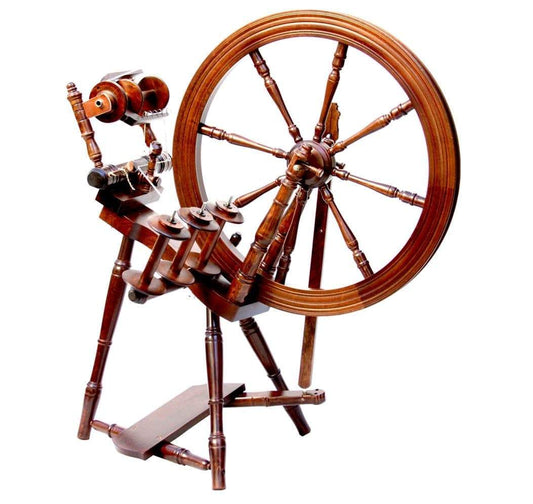 Kromski Interlude Spinning Wheel shown in a deeper brown walnut finish