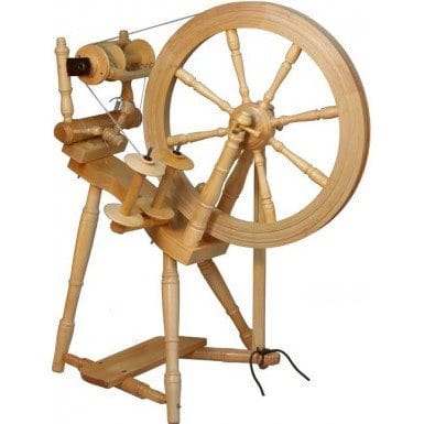 Kromski Prelude Spinning Wheel shown with a clear and reflective lacquered finish
