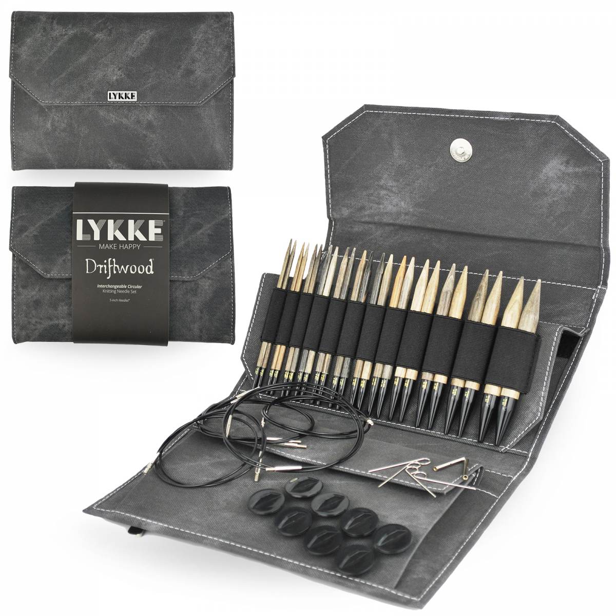 Lykke Driftwood Interchangeable Knitting Needle Sets, 5 in Set Grey Denim