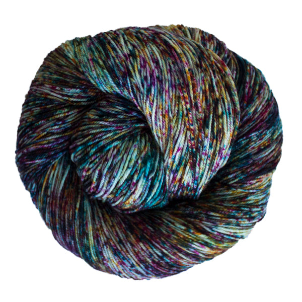Malabrigo Sock Yarn in Carnival - a speckled blue, purple ,red and yellow colorway