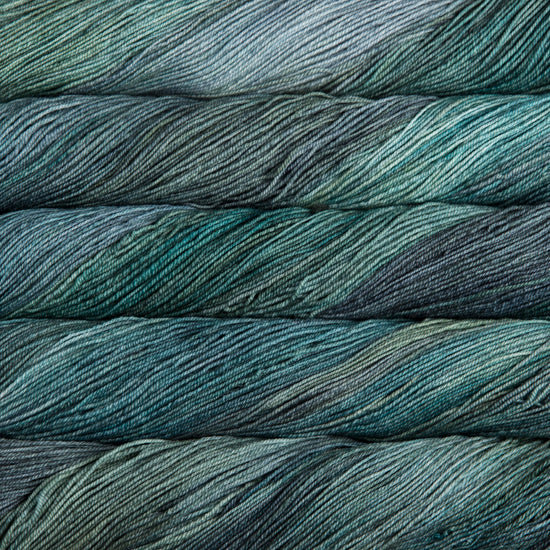 Malabrigo Sock Yarn in Aguas - a muted colorway in shades of sea greens and blues