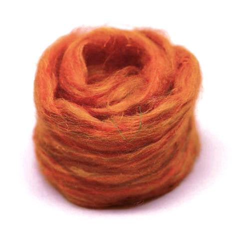 Orange Recycled Sari Silk Roving.