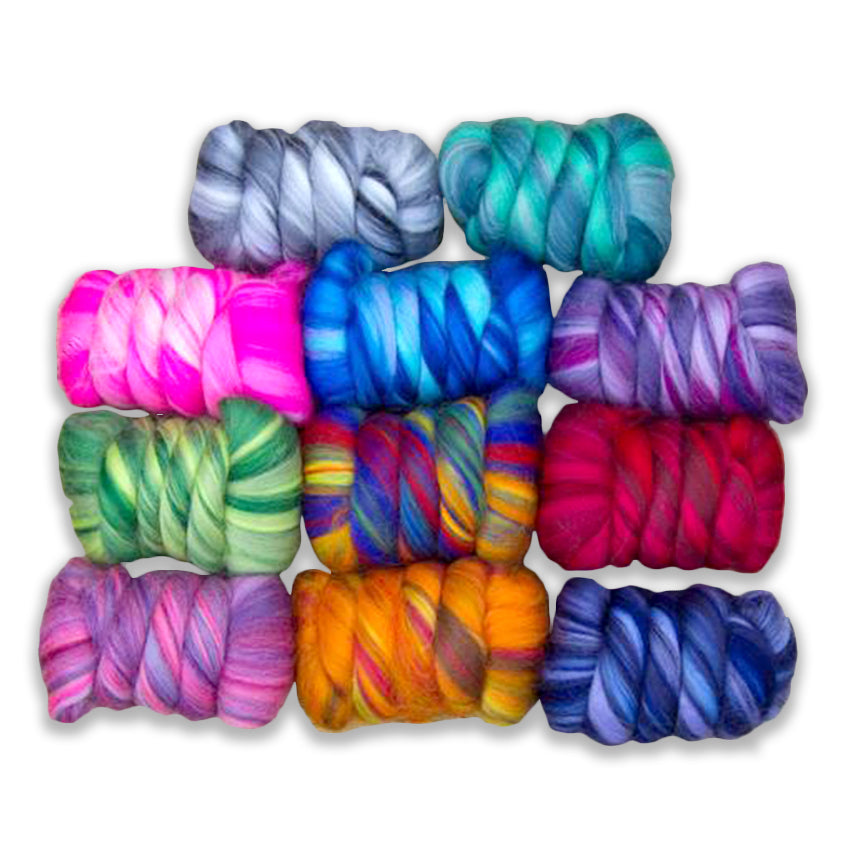 11 bundles of Northern Lights Multi Colored Merino Wool Top