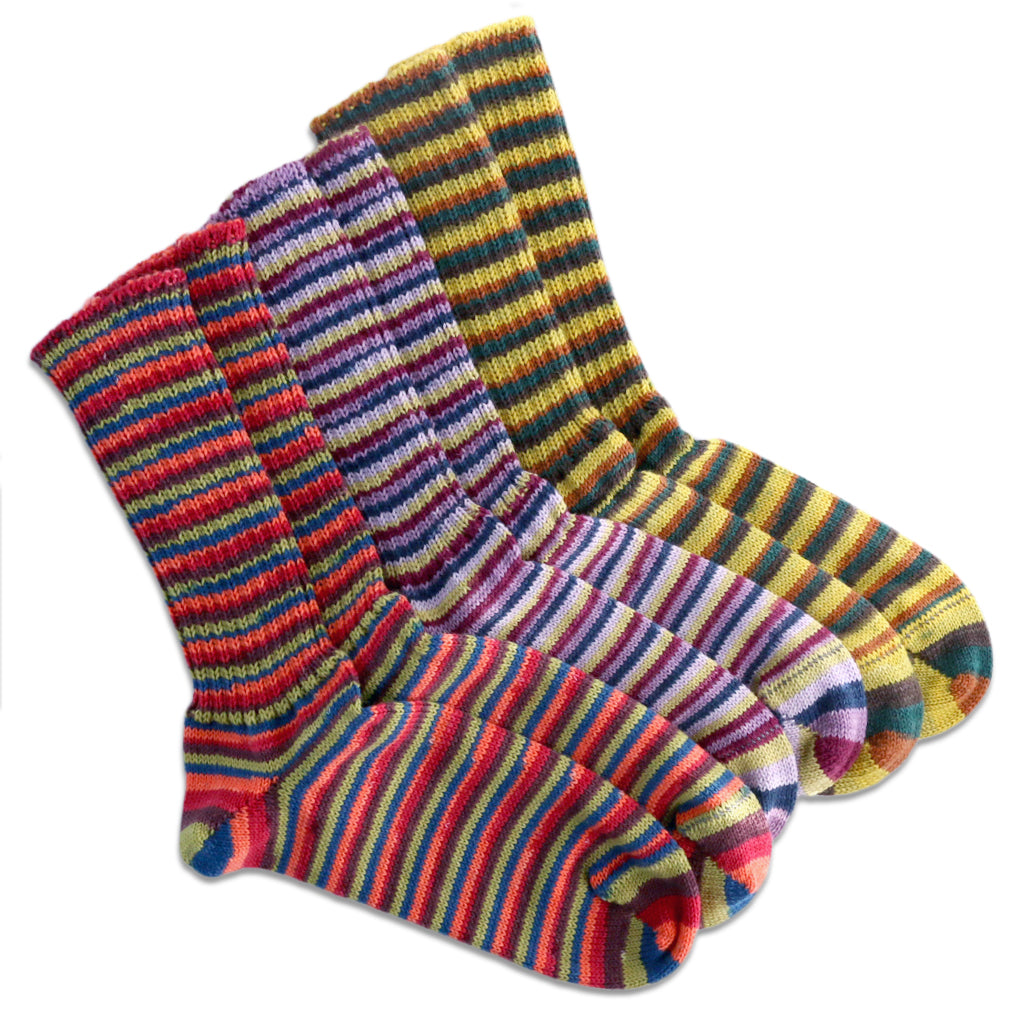 Colors 2698, 2697, and2692. 3 pairs of Online mountain color striped wool socks.