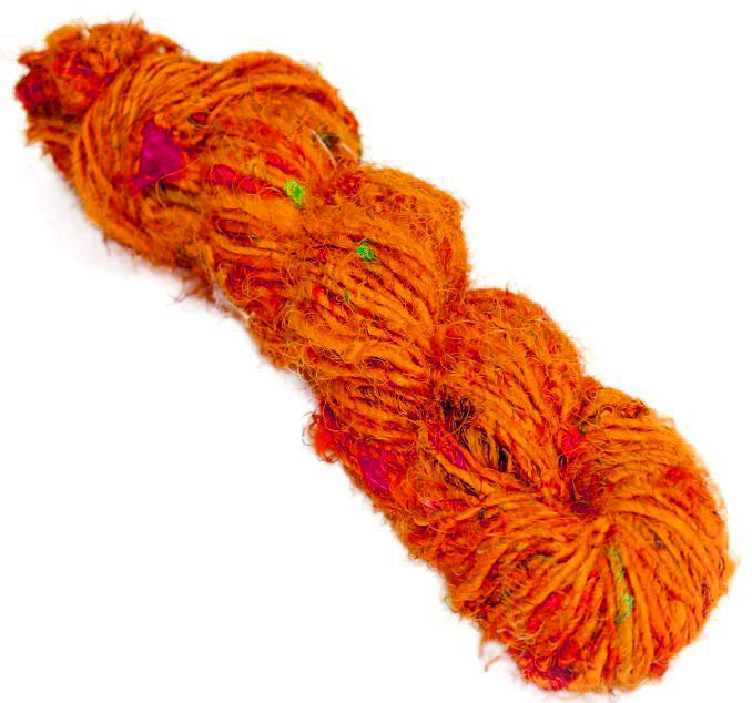 Recycled Sari Silk Yarn-Yarn-Orange-