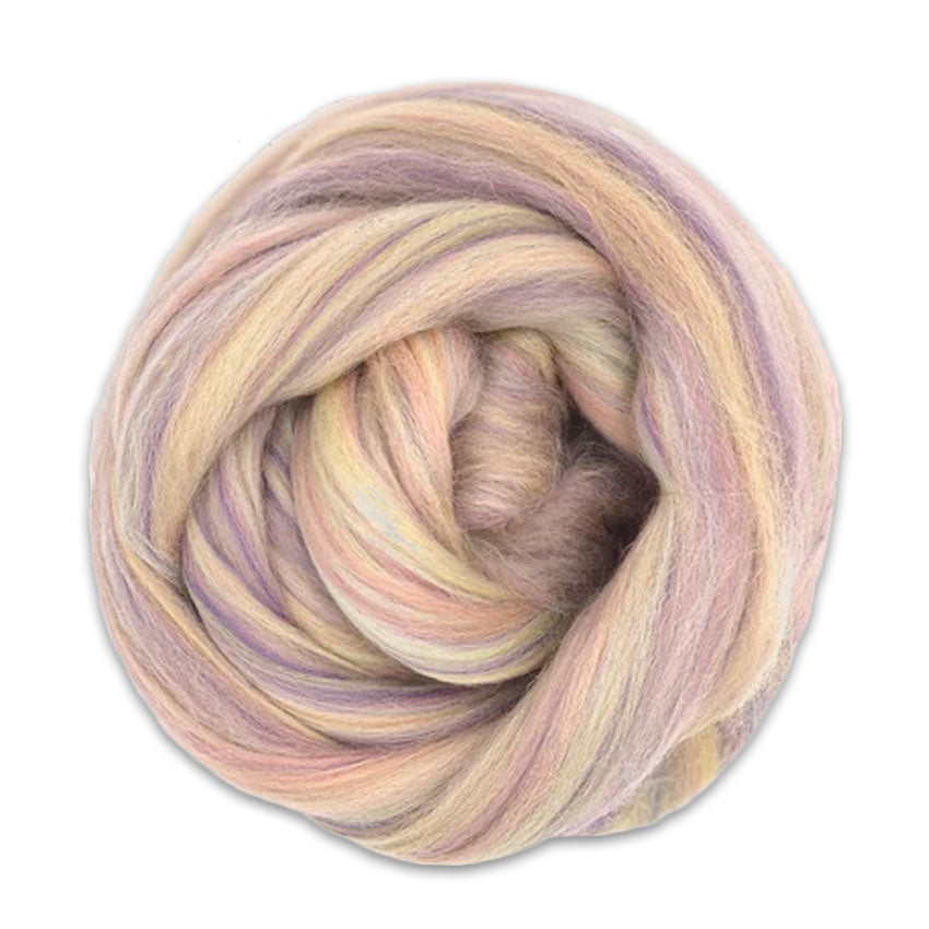Color Duckle Daisy. A tonal pink, tan, and orange bamboo and merino spinning fiber blend.