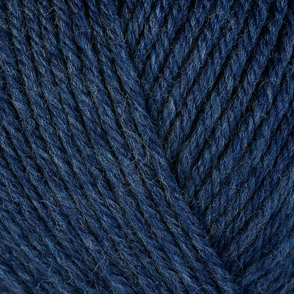 Delphinium 33138, a heathered deep blue skein of washable worsted weight Ultra Wool yarn.