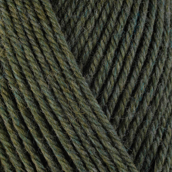 Marjoram 33118, a heathered herby green skein of washable worsted weight Ultra Wool yarn.