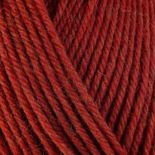 Sunflower 33122, a slightly heathered red-orange skein of washable worsted weight Ultra Wool yarn.