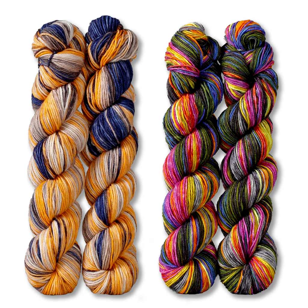 2 hand dyed sets of Gusto Wool Echoes Fingering Yarn