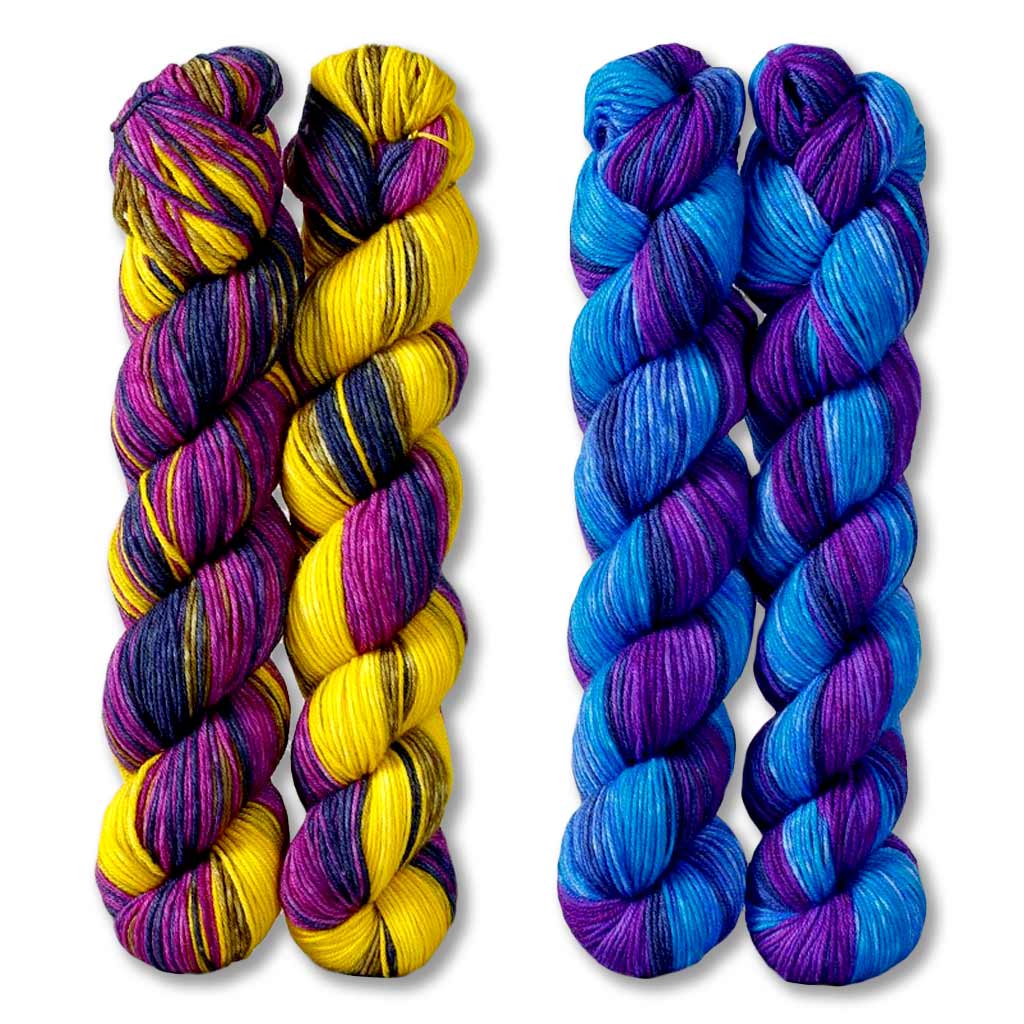 2 hand dyed sets of Gusto Wool Echoes Fingering Yarn