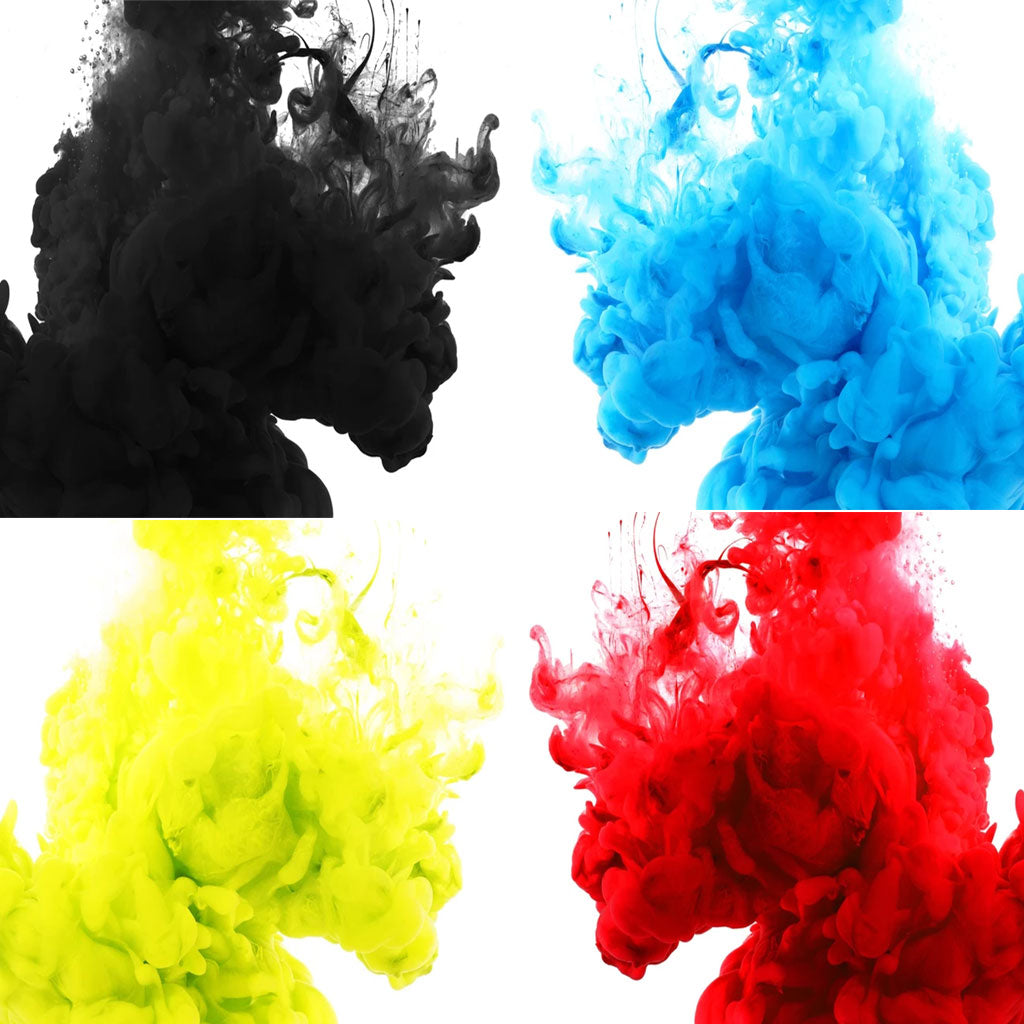 One cloud each of black, Turquoise, Yellow, and Red Acid Dye.