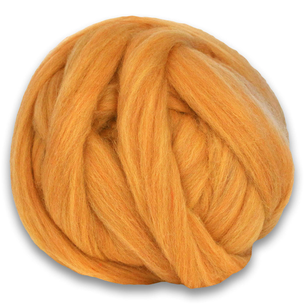 Color Fairy Flax. A ball of Yellow Shetland Wool Heather Combed Top Roving.