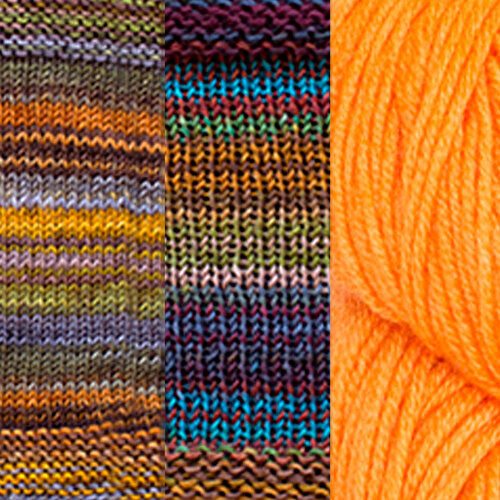 A color combo for the Positive Vibrations Shawl, featuring the colors 3001 + 3002 + Orange