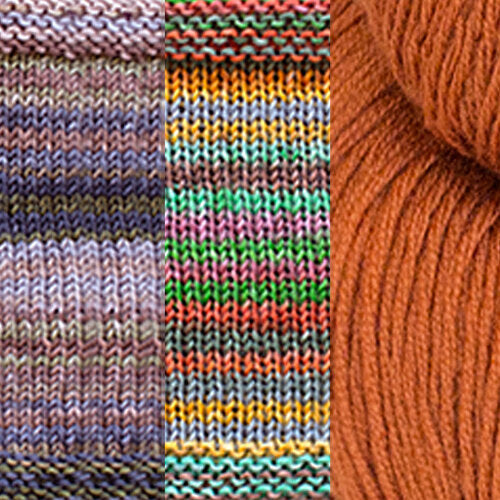 A color combo for the Positive Vibrations Shawl, featuring the colors 3006 + 3013 + Cinnamon