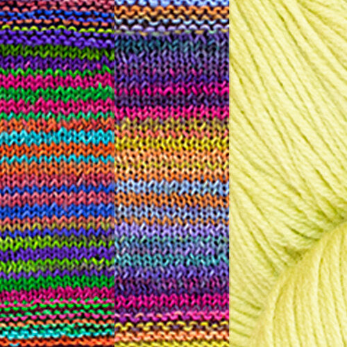 A color combo for the Positive Vibrations Shawl, featuring the colors 3023 + 3024 + Pistachio