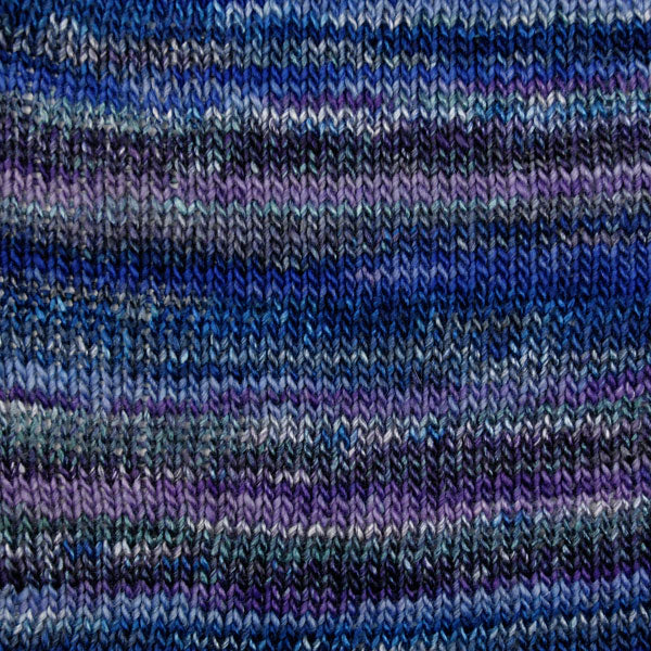 Lupin 6885, a variegated blue, purple and white skein of Berroco Millefiori Light