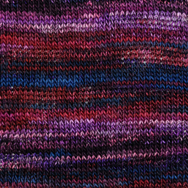 Sedum 6883, a variegated red, purple and blue skein of Berroco Millefiori Light