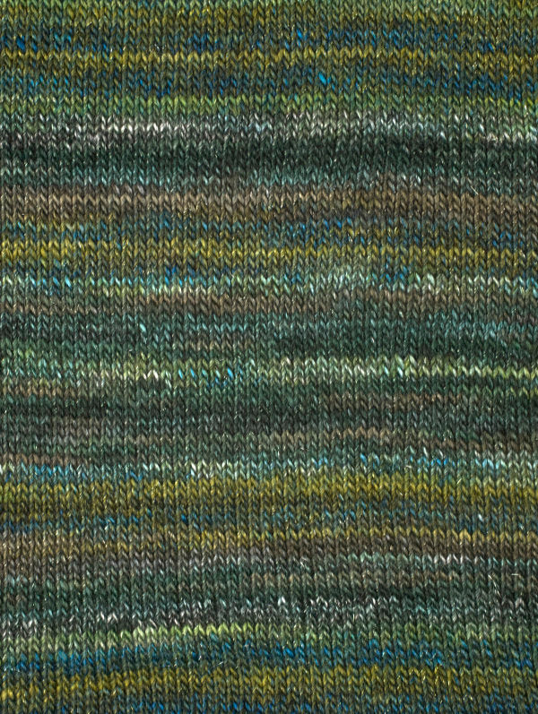 Ultramarine 8839, a skein of Berroco Millefiori Light Luxe in blue and shades of green
