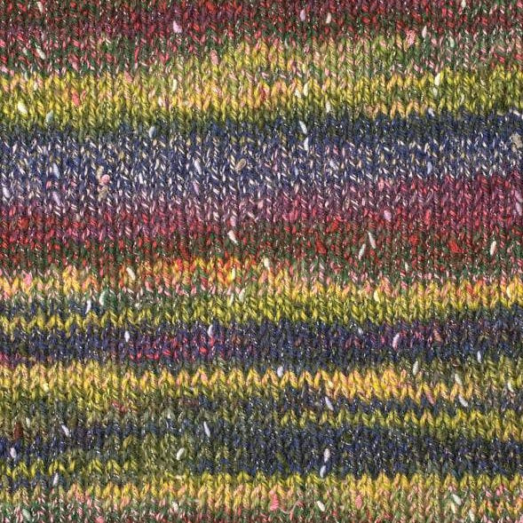 Acai 7456. A self striping yarn with red, yellow, blue and green