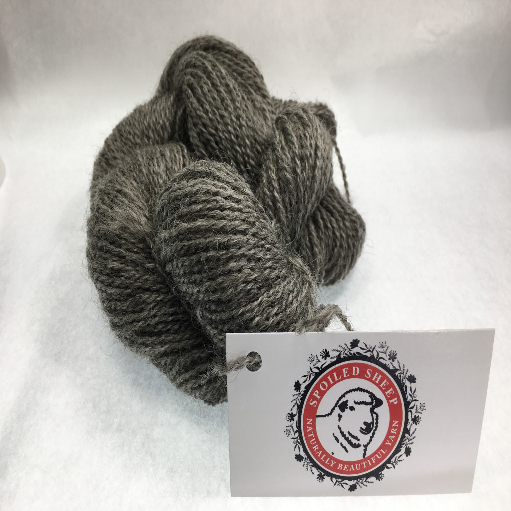 Color Ariana 2014. A natural mid grey 100% wool fingering weight yarn from Spoiled Sheep Yarn.