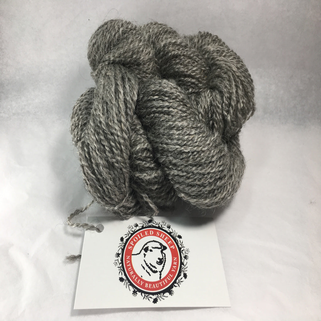 Color Ariana 2015. A natural mid grey 100% wool sport weight yarn from Spoiled Sheep Yarn.