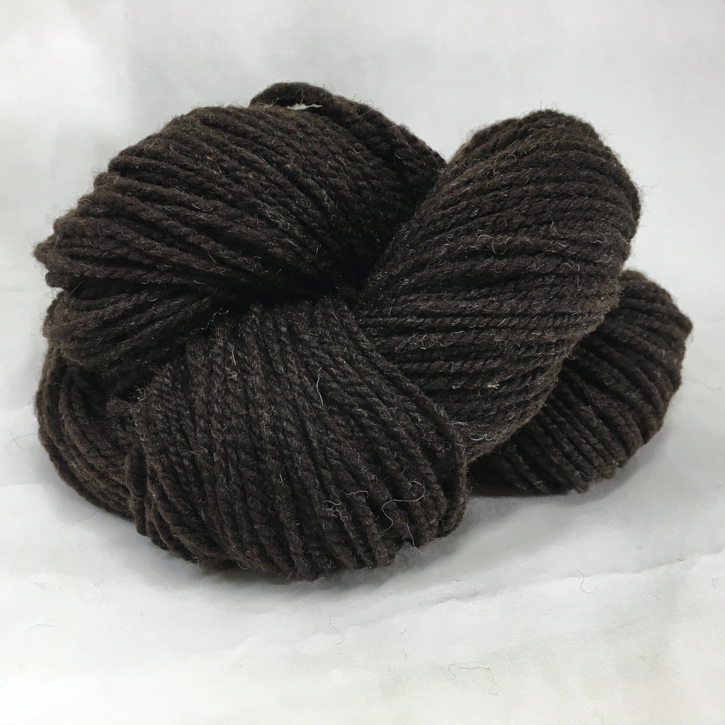 Color Tara 2013. A dark brown 100% wool worsted weight yarn from Spoiled Sheep.