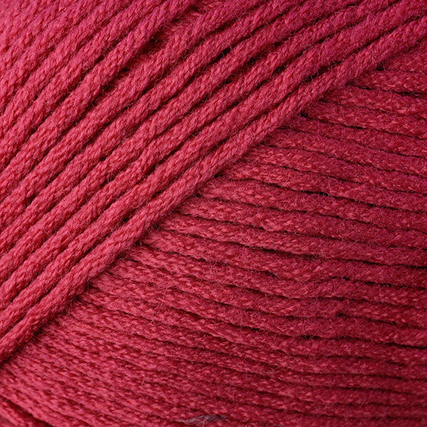 Color Teaberry 9730. A red pink skein of Berroco Comfort Worsted washable yarn.
