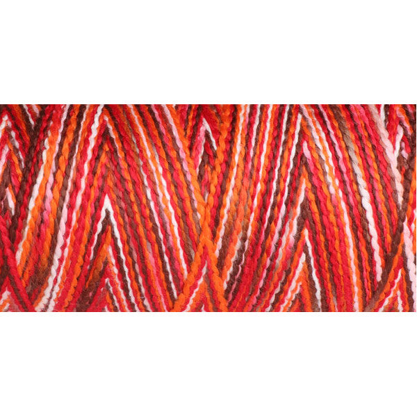 Ashford caterpillar cotton yarn in Inferno - a variegated red, orange, brown and white colorway