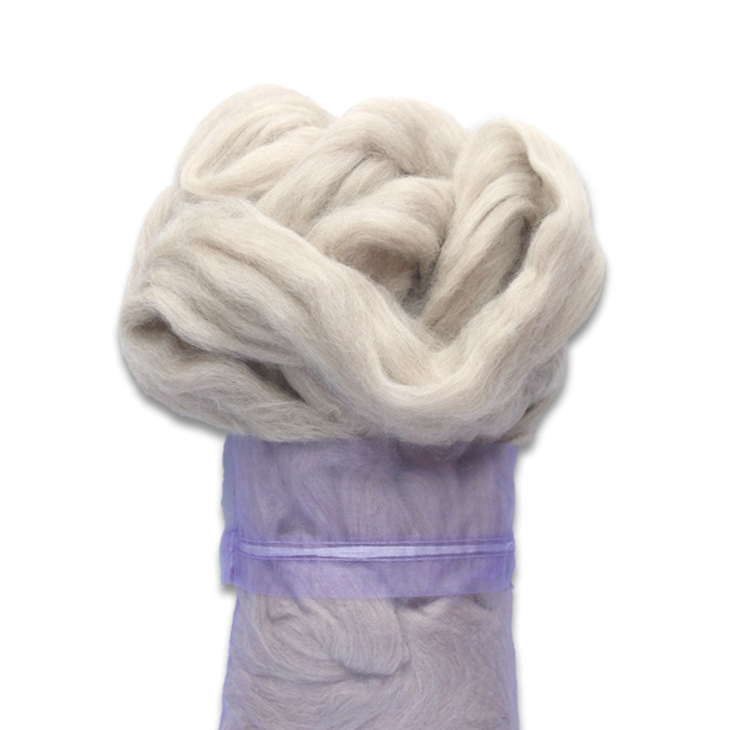 Undyed natural beige Downy Downpour Spinning Fiber. A blend of BFL and Tussah Silk. 