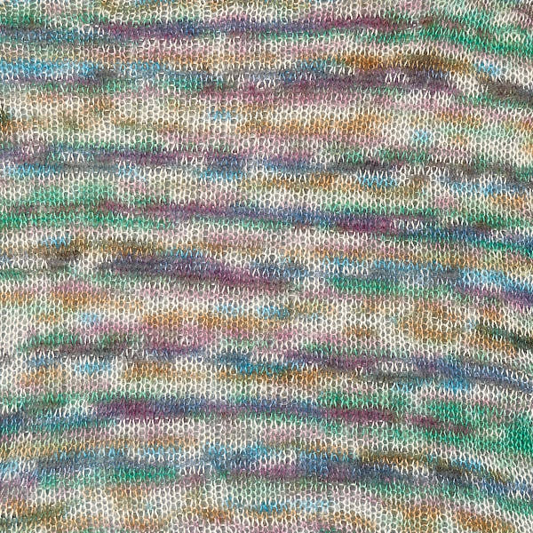Berroco Aerial Color in Pissaro, a colorway with heavy splashes of purple, blue, green and yellow.