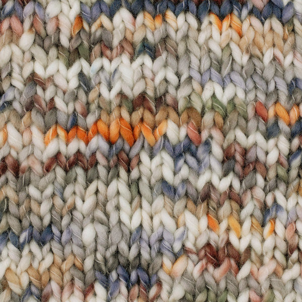 Berroco Coco in Forest 4904 - a speckled white, tan, orange, blue and green colorway