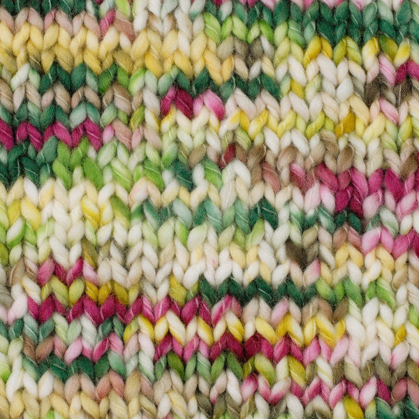 Berroco Coco in Meadow 4907 - a speckled colorway in white, yellow, magenta and shades of green