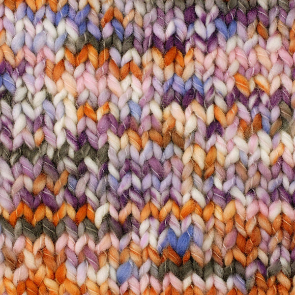 Berroco Coco in Prairie 4912 - a speckled colorway in orange, white, grey, purple and blue