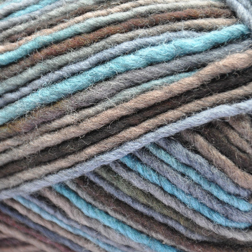 Brown Sheep Lanaloft Bulky in Aqua Depths - a variegated colorway in light and dark brown, light blue and faded purple