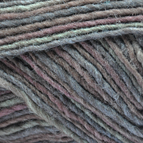 Brown Sheep Lanaloft Bulky in Platinum Plum - a variegated colorway in faded green, faded pink and grey