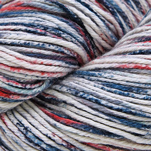 Cascade Nifty Cotton Splash in Rinkside - a variegated white, blue and burnt orange colorway