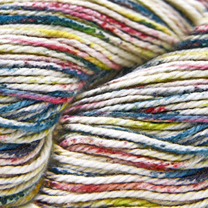 Cascade Nifty Cotton Splash in Sulpher Lake - a variegated white, yellow, blue and red colorway