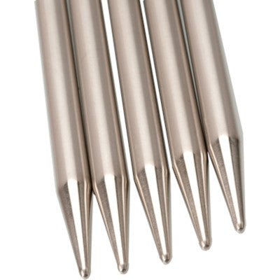 Close up of ChiaoGoo stainless steel double point needle tips