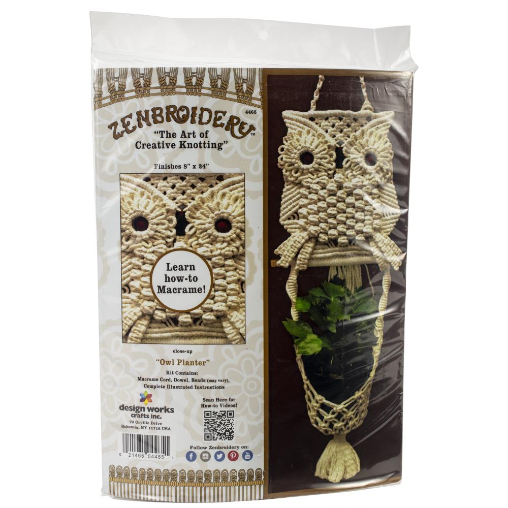 Design Works Zenbroidery Macramé Wall Hanging Owl Kit in package