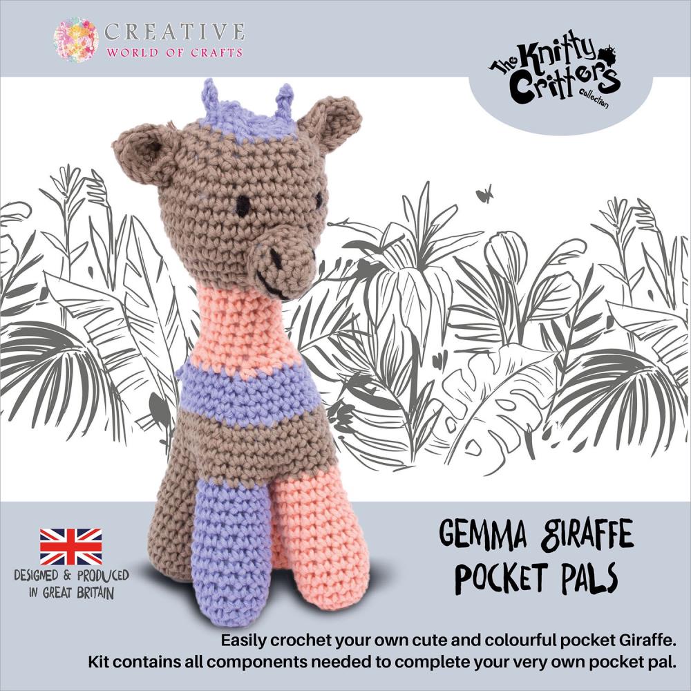 Knitty Critters Pocket Pal Crochet Kit Gemma Giraffe - a brown, pink and lilac giraffe
