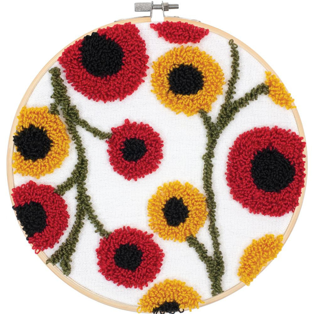 Feltworks Dimensions Punch Needle Kit 8" Round - Floral Pattern - a red and yellow flower pattern