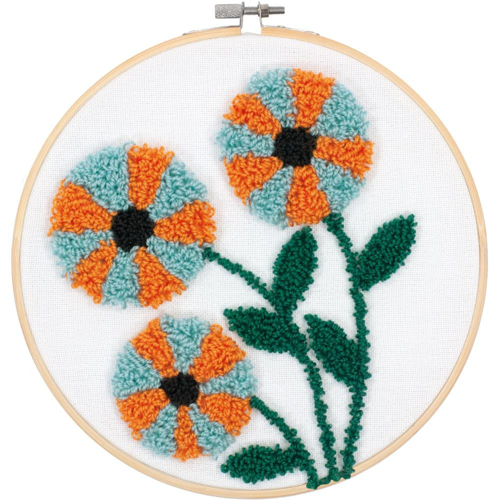 Feltworks Dimensions Punch Needle Kit 8" Round - Modern Floral - a blue and orange flower pattern