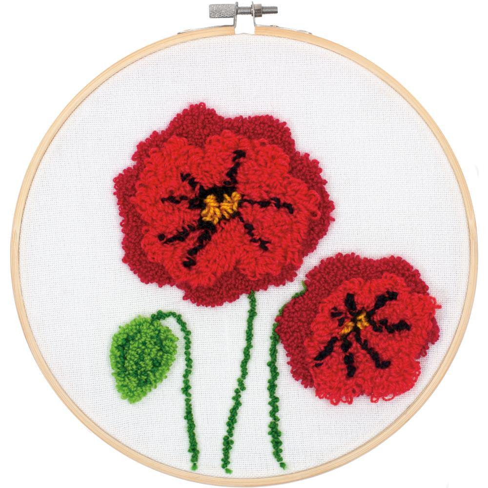 Feltworks Dimensions Punch Needle Kit 8" Round - Poppies - a red flower pattern