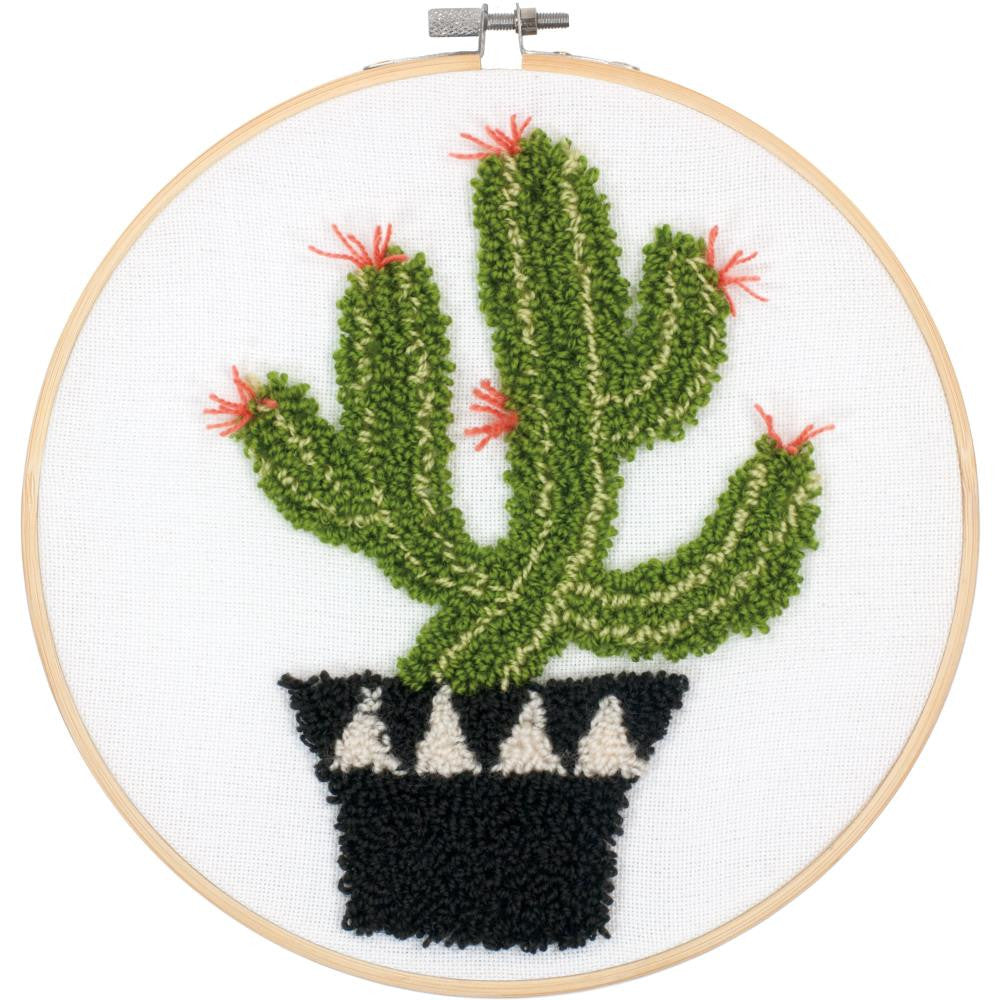 Feltworks Dimensions Punch Needle Kit 8" Round - Prickly Cactus - a potted cactus pattern